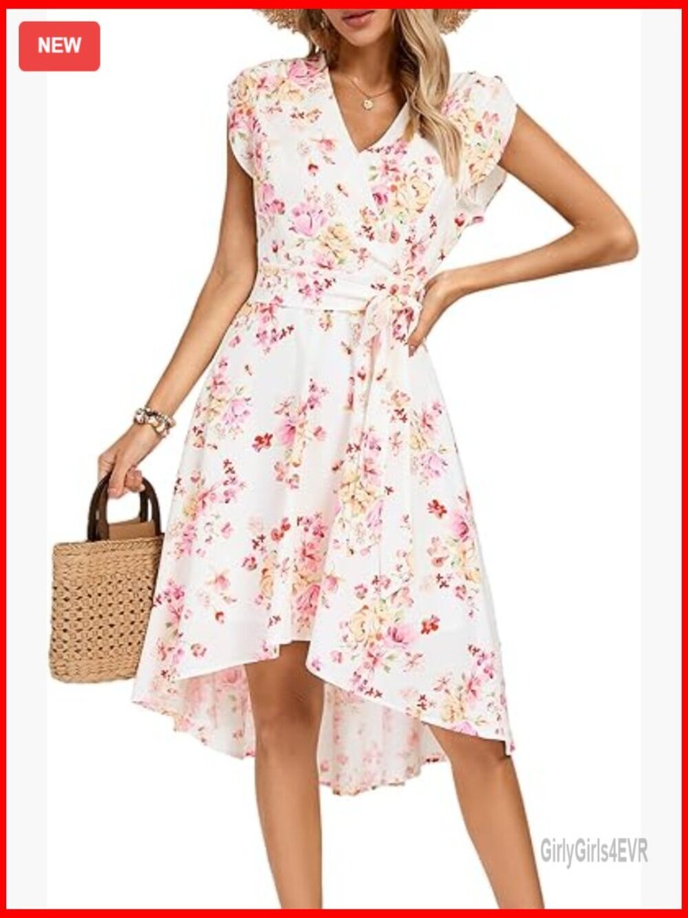 Floral High Low Midi Dress with Belt Flowy Bohemian